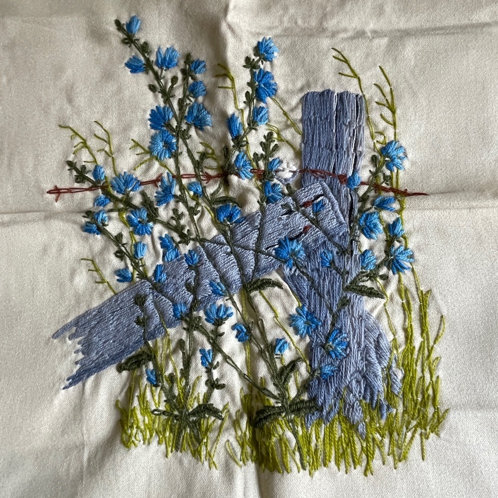 Vintage linen embroidery panel (unframed)